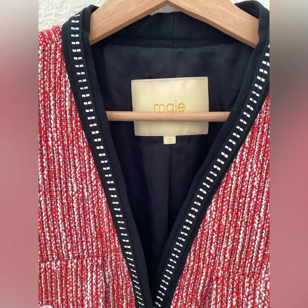 Maje Red Vivor Tweed Jacket Blazer - Picture 3 of 7